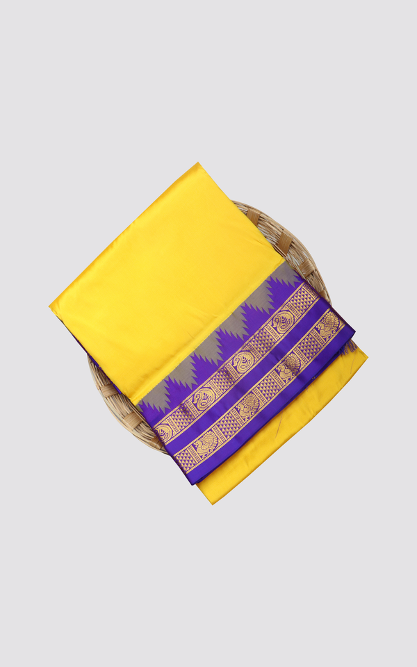 Yellow and Purple 10 Yards Pure Silk Saree