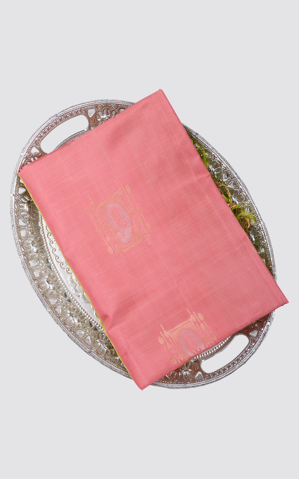 Pure Soft Silk Saree Peach and Green  with subtle zari buttas