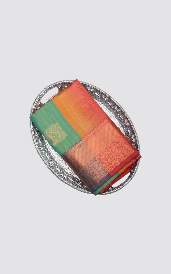 Light Green and Orange Fancy Pattu Saree