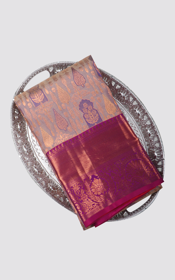 Mauve and Red Pure Kanjivaram Silk Saree