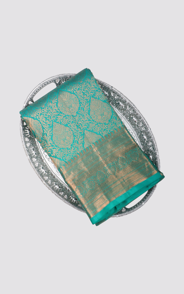 Teal Green Pure Kanjivaram Silk Saree