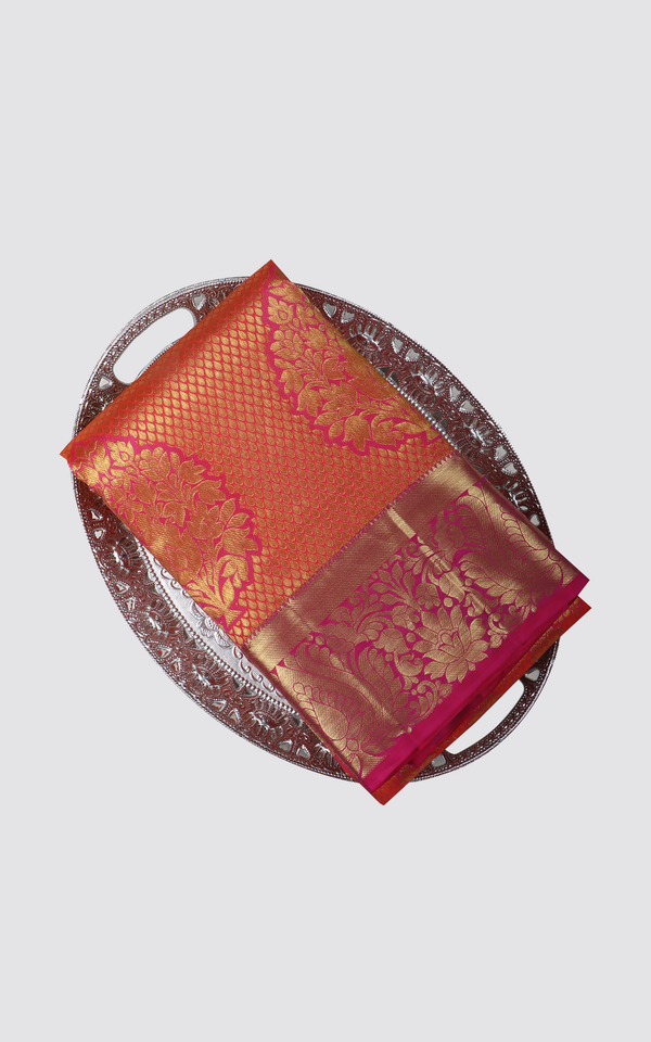 Orange and Pink Pure Kanjivaram Silk Saree