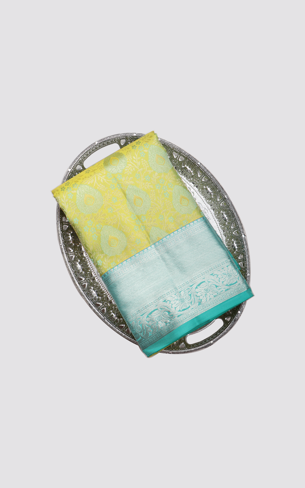 Pure Kanjivaram Silk Saree Lime Green and Teal Green