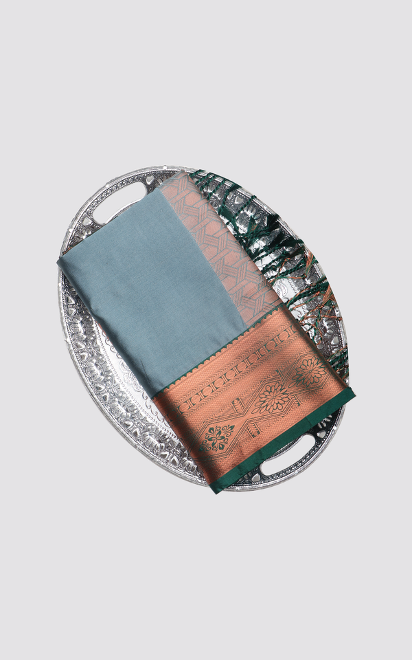 Grey and Green Fancy Pattu Saree