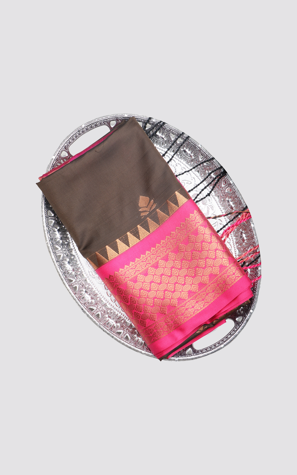 Green Shade and Pink Fancy Pattu Saree