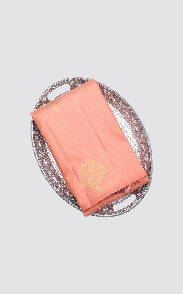 Peach and Navy Blue Pure Silk Saree