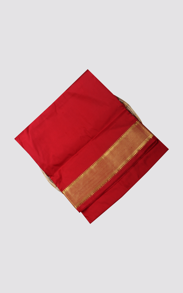 10 Yards Pure Silk Saree Deep Red With plain body and zari woven Border without Blouse