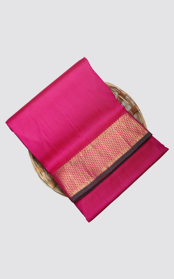 10 Yards Pure Silk Saree Deep Pink With Vairaosi Lines and zari woven Border without Blouse