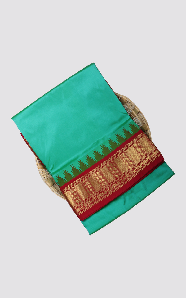 10 Yards Pure Silk Saree Light Blue and Maroon With plain body and zari woven Border without Blouse