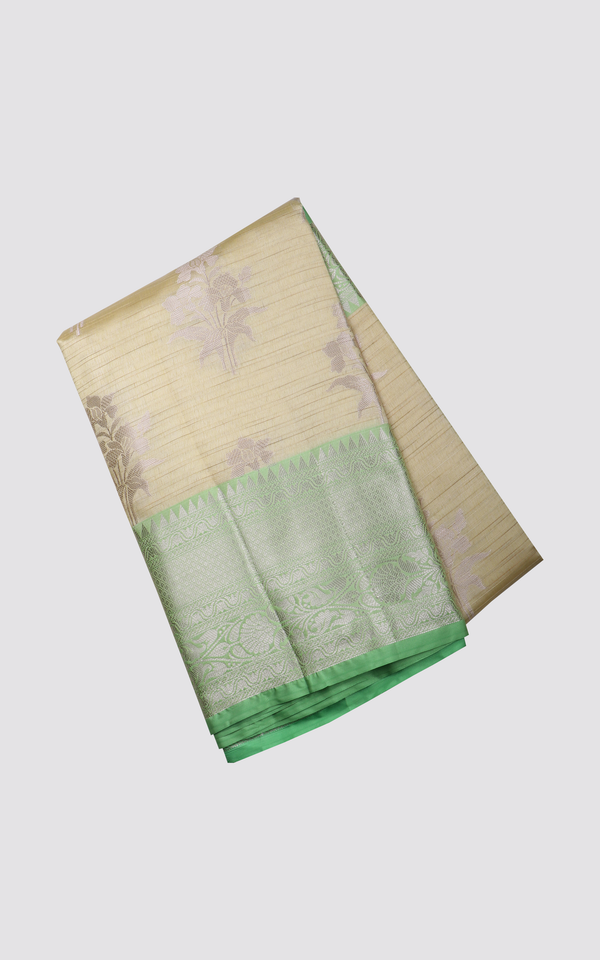 Yellow and Green Fancy Cotton Saree with Zari Woven Buttas