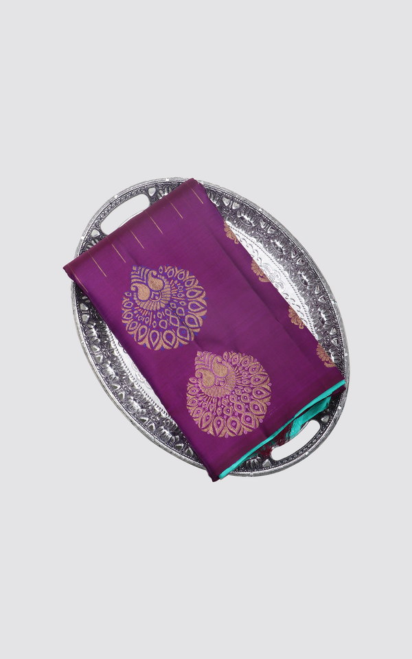 Purple and Teal Pure Silk Saree