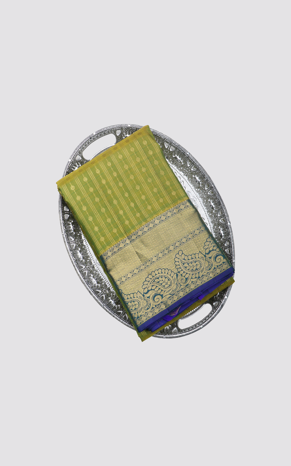 Olive Green and Navy Blue Pure Silk Saree