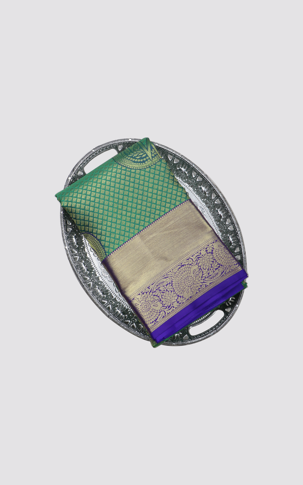 Green and Blue Pure Kanjivaram Silk Saree