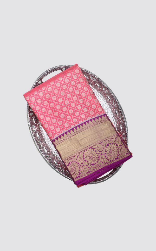 Pink and Purple Pure Kanjivaram Silk Saree