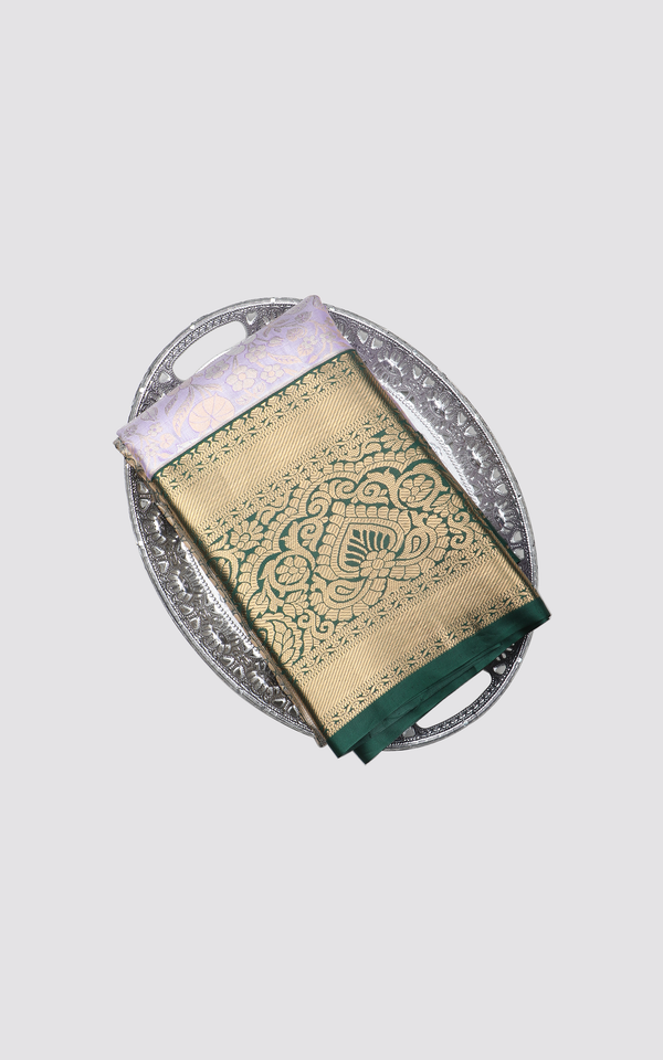 Lavender and Green Tissue Semi Kanjivaram Saree