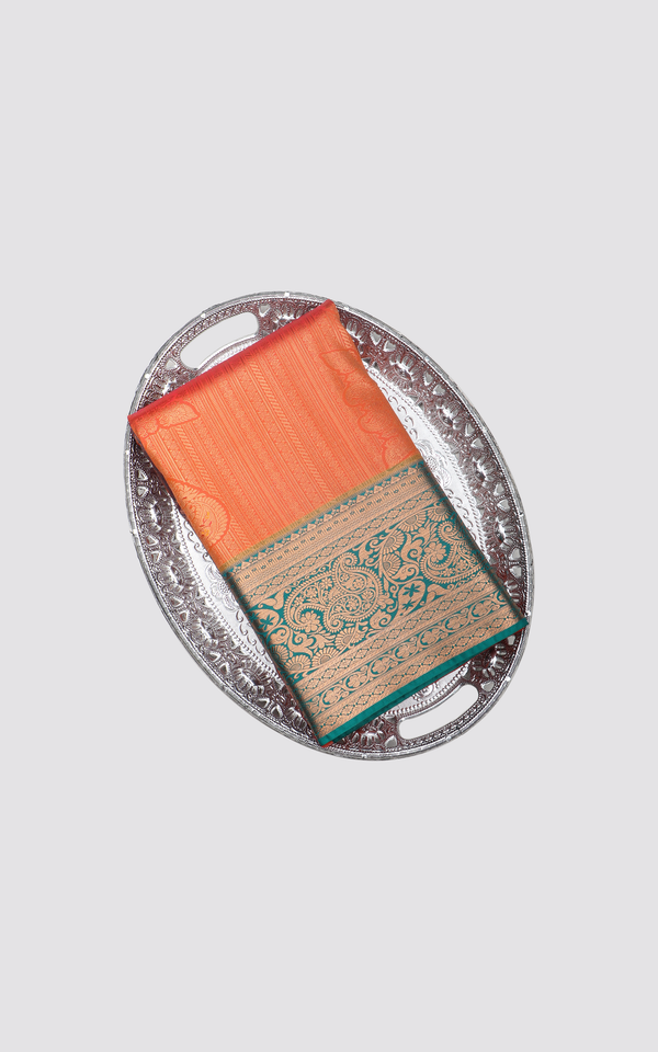 Orange and Green Tissue Silk Saree